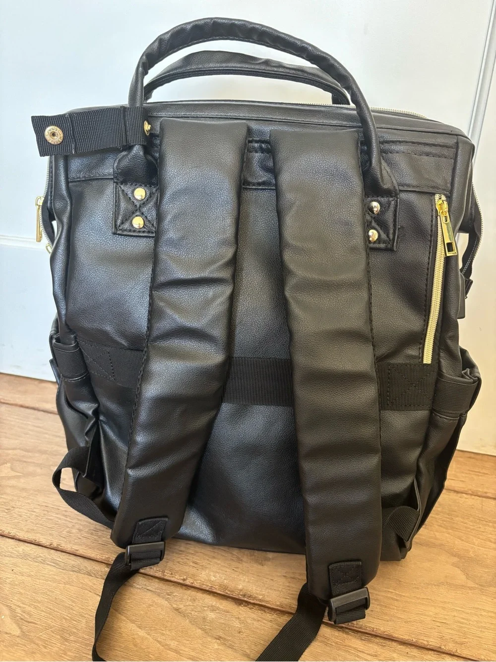 Lovevook Black Women's Faux Leather Backpack with Gold Accents